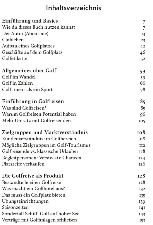 Auszug aus dem Inhaltsverzeichnis des Buchs Golftourismus