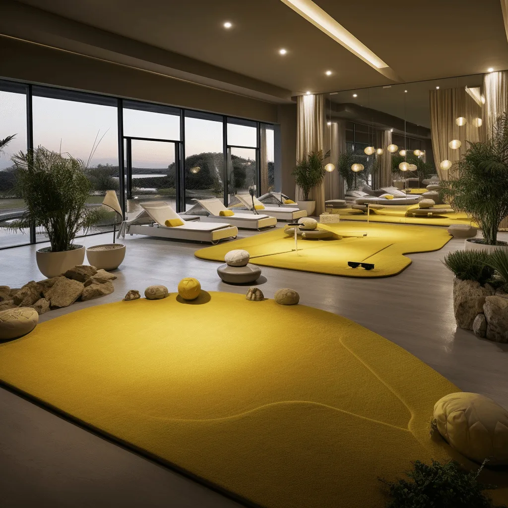 Image of a wellness relaxation room with a golf putting green